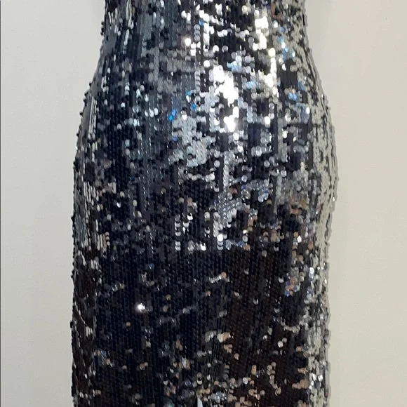 Rachel Zoe Black & Silver Sequin Sleeveless Plunge Neckline Women’s Dress - Picture 4 of 12